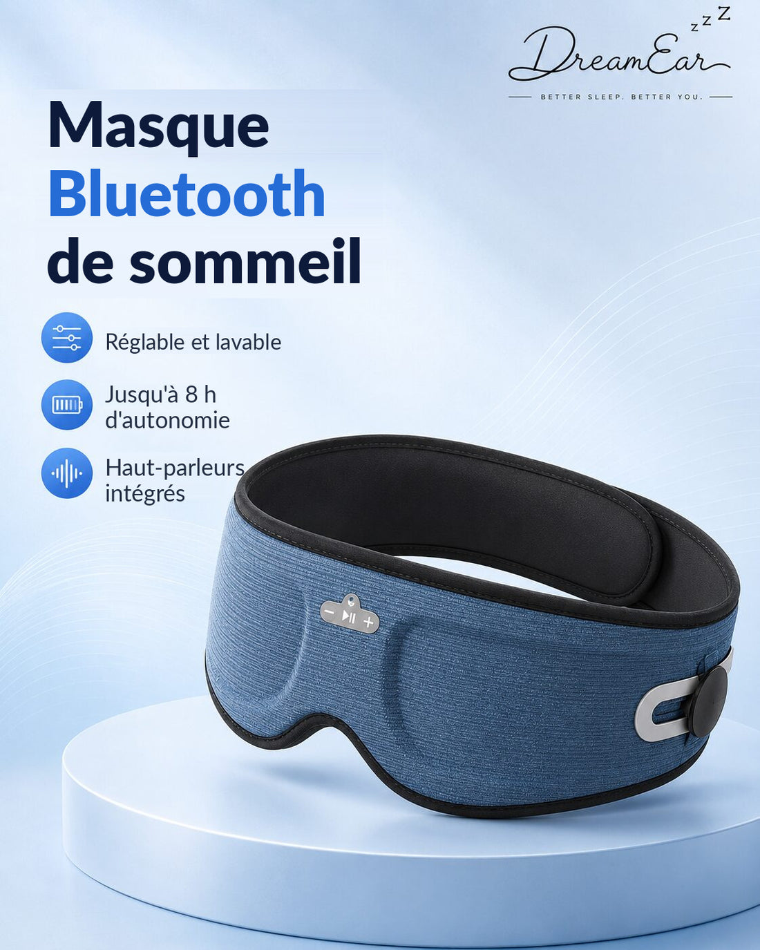 Masque de sommeil Bluetooth DreamEar : réglable, lavable, jusqu'à 8 h d'autonomie